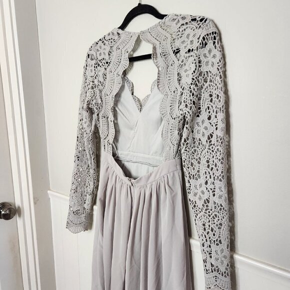 LULUS Awaken My Love Crochet Lace Chiffon Maxi Dress - Grey - Picture 3 of 8